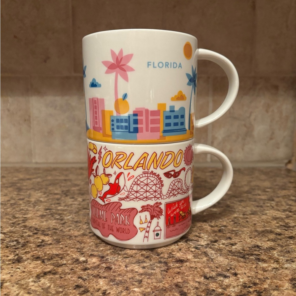 Starbucks Florida Themed Stacking Mugs - Pink, Blue, Yellow